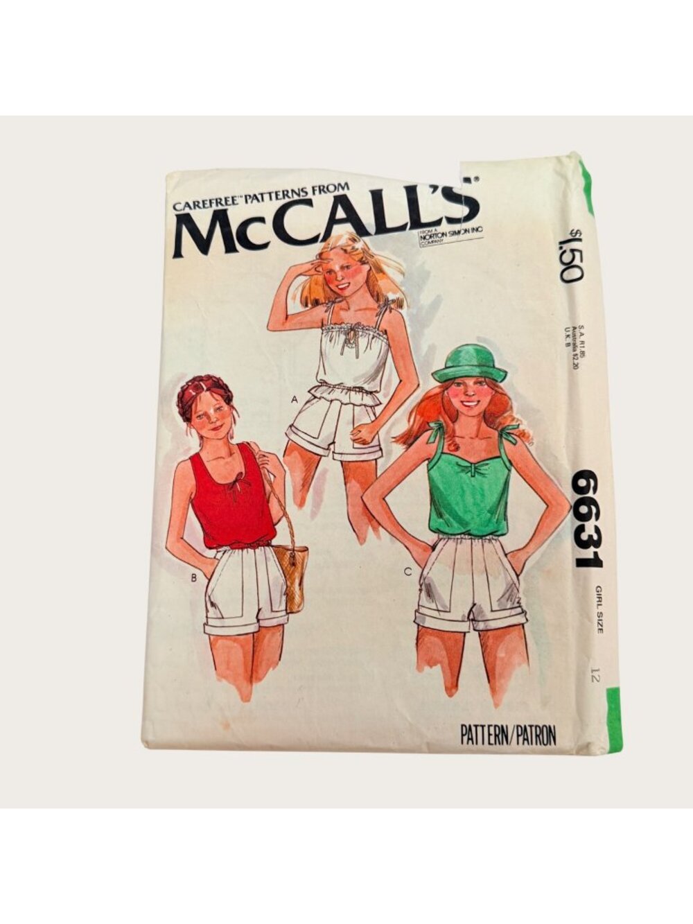 Vintage 1970s McCalls Sewing Pattern 6631 Girls Top Shorts Size 12 Uncut